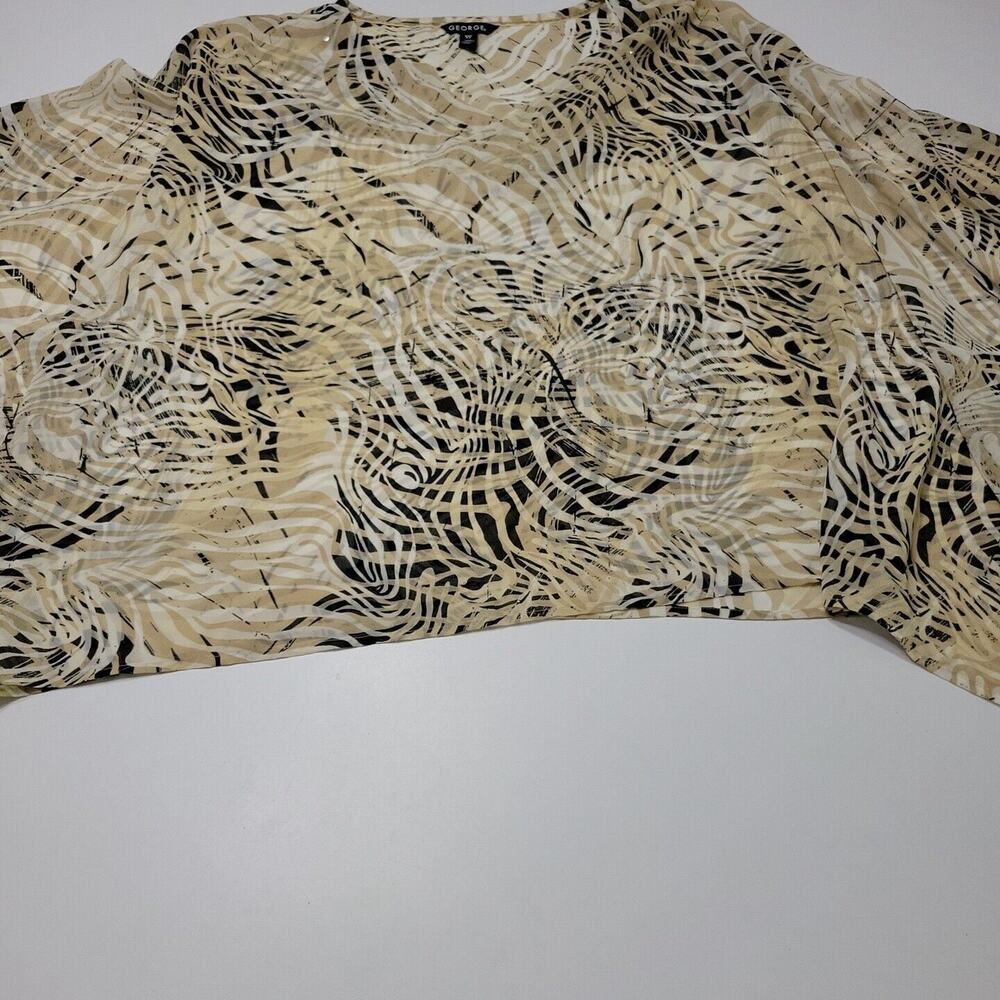 George Womens XL Swim‎ Cover Beige White Black Leaf Sheer Front Comfort Sparkle